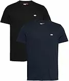 Tommy Jeans Camisetas de Manga Corta Pack de 2 Hombre Xslim Jersey de algodón, Multicolor (Black/Dark Night Navy), XXL