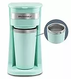 Elite Gourmet EHC113M Personal Cafetera compacta individual monodosis, incluye taza de viaje térmica interior de acero inoxidable, compatible con café molido, filtro reutilizable, menta, 414 ml