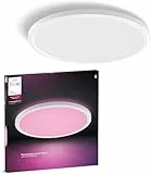Philips Hue Devote Smart LED Panel Light, Ambiente blanco y de color, redondo 43 cm, 23 W, 2900 lúmenes, marco blanco para iluminación interior del hogar, techo, salón, cocina, pasillo