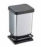 Rotho Cubo de basura Paso de 20 litros con tapa, plástico (PP) sin BPA, plata metalizada, 20 litros (29,3 x 26,6 x 45,7 cm)