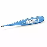 Beurer FT09 -Termometro digital y corporal, resistente al agua, pantalla LCD con rango de medición/- 0.1 °C, señal acústica, sin Mercurio, sin cristal, color azul (791.13)