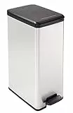 Curver - Cubo de basura Slim con pedal 40 L, 42 x 25 x 61 cm, acabado color acero, tapa con cierre amortiguado y aro para bolsa