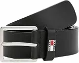 Tommy Jeans Cinturón Hombre Flag 4,0 cm Cinturón de piel, Negro (Black), 95 cm