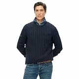 Superdry, Knit Cotton Classic Cable Knit Crew, M6110660A, Navy, 2XL, Man, Adulto