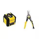 STANLEY STHT77498-1 Rojo Cubix - Nivel Láser de Líneas Cruzadas, 12m de Alcance, Autonivelante + Tijera de corte recto, Capacidad de corte 1,2 mm