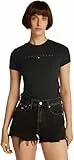 Tommy Jeans Camiseta de Manga Corta Mujer Tonal Linear tee Slim Fit, Negro (Black), XL