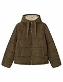 Springfield Chaqueta básica Acolchada con Relleno Reciclado, Bolsillos de Ojal con Botones a presión y Capucha con Pelo Interior Cazadora Vaquera algodón, Verde Botella, S para Mujer