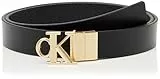 Calvin Klein Jeans Hebilla de placa de monograma para mujer, 25 mm, REV LV04K7005G, cinturones negro (negro/CK dorado claro), 85, Negro (negro/dorado claro), 85 cm