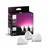 Philips Hue - Pack 3 Bombillas Led inteligentes, GU10, Luz Blanca y de Colores, 4.2W 400 lúmens, con Bluetooth, Compatible con Alexa y Google Home