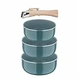 Bergner | Set 3 Cazos con Mango Desmontable | Aluminio Prensado Reciclado | Revestimiento Antiadherente PPG Fusion | Cocina, Hornea y Almacena con Comodidad | Apto para Todas las Cocinas