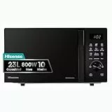 Hisense H23MOBSD1H - Microondas Digital con Grill 23L, 800W, Revestimiento Cerámico, Cristal Premium, 10 Niveles de Potencia, Función de Descongelación, 9 Programas Automáticos, Fácil limpieza