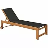 Outsunny Tumbona de Madera de Acacia con Respaldo Ajustable en 4 Niveles Tumbona de Jardín Exterior con Ruedas Carga 160 kg Tumbona para Patio Terraza Balcón Teca y Negro