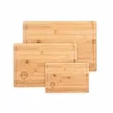 MasterChef Tablas de Cortar Cocina, Juego de 3 Piezas de Tabla en Bambu - 38x27,5 cm / 34x23,5 cm / 23x15 cm, Ideal como Cortar Pan, Jamon, Verduras y Quesos, con Ranura Para Jugos
