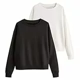 THE SET - Sudaderas Mujer, Sudaderas Mujer Sin Capucha, Blanco y Negro, Talla S - Pack de 2 Negro/Crema S