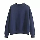 Genérico Sudaderas Mujer sin Capucha 2025 Sudadera Boxy con Cuello Redond de Color Liso Y Estilo Informal (Navy, M)