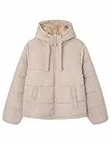 Springfield Chaqueta básica Acolchada con Relleno Reciclado, Bolsillos de Ojal con Botones a presión y Capucha con Pelo Interior Cazadora Vaquera algodón, Beige Dorado, L para Mujer