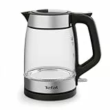 Tefal KI6058 Glass Kettle, hervidor eléctrico, marcas de medición, capacidad de 1,7 litros, fácil de limpiar, negro