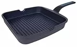 Arcos Thera Sarten Grill Antiadherente de 28x28 Cm para Inducción, Gas y Vitrocerámica. Grill de Aluminio Fundido con Mango Ergonómico Extraíble y Apta para Lavavajillas. Color Negro y Azul