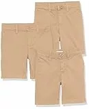 Amazon Essentials Pantalones Cortos de Tejido Uniforme con Parte Delantera Plana (Resistente a Las Arrugas) Niño, Pack de 3, Bronceado Caqui, 8 años