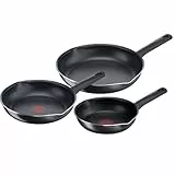 Tefal Day by Day On-Juego de 3 Sartenes de 20/24/28cm, no apto para induccion,Thermo-Signal,forma profunda,picos vertedores,apta para gas,vitrocerámica y eléctricas,sin PFOA, negro