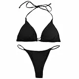 Wisebom Mujer de Bikini Sets Tiras Ajustable de Bikini Traje Conjunto Bañador Halter Traje de Baño Dos Piezas con Relleno (Negro) (FR/ES, Letras, M, Regular, Regular, Negro)