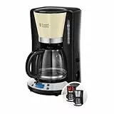 Russell Hobbs Cafetera de Goteo Colours Plus - 15 Tazas, Jarra Cristal 1,5L, Soporte Filtro Extraíble, Tecnología WhirlTech, Cuchara Medidora, Pantalla LCD, Programable, Negro y Crema - 24033-56