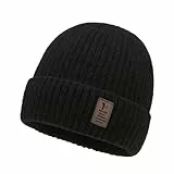 ATSNOSH Negro Gorro de Punto Hombres y Mujeres, Invierno Termicos Gorro Beanie de Punto, Cálido Gorra de Polar, Gorros Cálidos de Invierno, Gorro de Punto Grueso (FR/ES, Letras, Talla única, Negro)