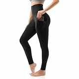 SINOPHANT Leggins Mujer con Bolsillos, Pantalones de Yoga, Leggings Mallas Deporte Mujer Fitness Suaves Elásticos Cintura Alta para Reducir Vientre 1 Negro con Bolsillo Lateral L-XL