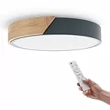 M Ledme - Plafón LED Techo Gris Redondo 24W con Mando a distancia, Regulable 2700K-6500K blanco frío a cálido e intensidad, 2400LM, Diseño Blanco con Madera Natural, para Baño, Cocina, Balcón, LM8285