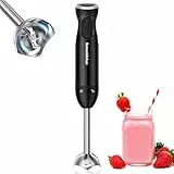 Bonsenkitchen Batidora de Mano, Acero Inoxidable de 1000 W, Velocidades Infinitamente Variables, Varilla Mezcladora para Alimentos para Bebés, Sopa, Batidos, Puré, Batidora de Mano de Salsa (Negro)