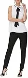 DKNY Pleated Sleeveless Neck-Tie Blouse Blusas, Blanco/Negro, M para Mujer