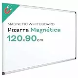 Pizarra Magnética Blanca, Pizarra Marco de Aluminio, Superficie Lisa Fácil de Borrar, Pizarra para Tomar Notas, Dibujar, Enseñar u Organizar, Herramienta para Oficina y Escuela - Ofituria (120x90)