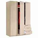 Habitdesign Armario Ropero 3 Puertas 3 Cajones, 121x180x52 (AnchoxAltoxFondo-en Cm), Color Roble