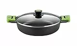 BRA Prior Cacerola baja con tapa de cristal y asas de silicona, apta para todo tipo de cocinas incluida inducción y horno, 28 cm