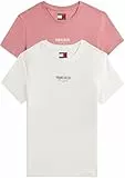 Tommy Jeans Camisetas de Manga Corta Pack de 2 Mujer Essential Logo tee Cuello Redondo, Multicolor (Ecru/Tahiti Berry), S