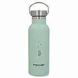 Fischer Botella de acero inoxidable, 500 ml, para niños, tapón de rosca, apta para alimentos, color verde
