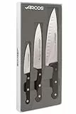 ARCOS Estuche de 3 Cuchillos Básicos de Cocina. Pack de Cuchillos con Hoja de Acero Inoxidable y Mango de Polieximetileno Aptos para Lavavajillas. Serie Universal. Color Negro
