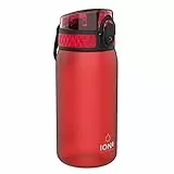 ion8 Botella de Agua para Niños, 350ml, a Prueba de Fugas, Fácil de Abrir, Cerradura Segura, Apta para Lavavajillas, Sin BPA, Asa de Transporte, Fácil de Limpiar, Neutro en Carbono, Rojo