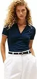 Tommy Hilfiger Polo de Manga Corta Mujer Open Slim Fit, Azul (Dark Night Navy), M