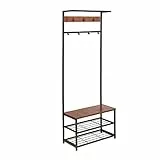 Amazon Basics Perchero con 7 ganchos, banco y espacio para almacenamiento de zapatos, 3 estantes, Negro, 70.1 x 33 x 180.3 cm