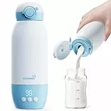 Calentador de biberones portátil para viajes GROWNSY Mobile Bottle Warmer 600 ml para leche materna y fórmula, calentamiento rápido, control de temperatura preciso, batería de 10000 mAh con carga