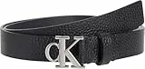 Calvin Klein Cinturón Mujer Monogram Plaque Buckle 2,5 cm Cinturón de piel, Negro (Na Black/Pewter), 90 cm