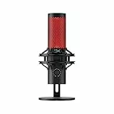 HyperX Quadcast 2 - Micrófono USB para gaming, streaming, podcast, cuatro patrones polares, controles, LED, antivibración, para PC, PS4, PS5 y Mac, Negro y Rojo