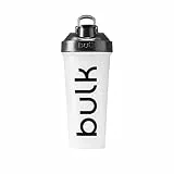 Bulk Iconic Botella Agitadora, 750ml, Transparente, Sin goteo, Sin BPA, Bola metálica para mezclar y preparar batidos sin grumos, Práctica asa de transporte, Apto para lavavajillas