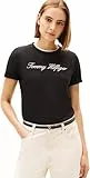 Tommy Hilfiger Camiseta de Manga Corta Mujer Script Regular con Cuello Redondo, Negro (Nos Black), S