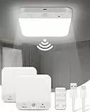 NEEMOSI paquete de 2 lampara techo,lampara led techo sensor de movimiento–Luz de techo recargable 6000mAh,instalación magnética,3 temperaturas de color,regulable,USB,inalámbrica–con mando a distancia