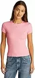 Tommy Jeans Camiseta de Manga Corta Mujer Essential Rib Slim Fit, Rosa (Pink Sugar), XL