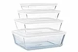 Pyrex Cook & Freeze - Juego de 4 cajas rectangulares con tapa (0,8 L, 1,5 L, 2,6 L, 4 L, vidrio borosilicato, ideal congelación y Batchcooking, fabricado en Francia
