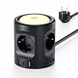 Cubo Regleta Enchufes con Luces LED Nocturnas 3 Modos de Iluminación, 4 AC Tomas con 3 USB, 16A Alargador Enchufe 2M, Ladron Enchufes con Interruptor para Casa Oficina Enchufe Multiple
