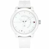 Tommy Hilfiger Reloj Analógico de Cuarzo para Hombre - Esfera Blanca, Correa de Silicona Blanca, Funciones de Día & Fecha, Caja de 44 mm, Resistente al Agua 3ATM - 1791481